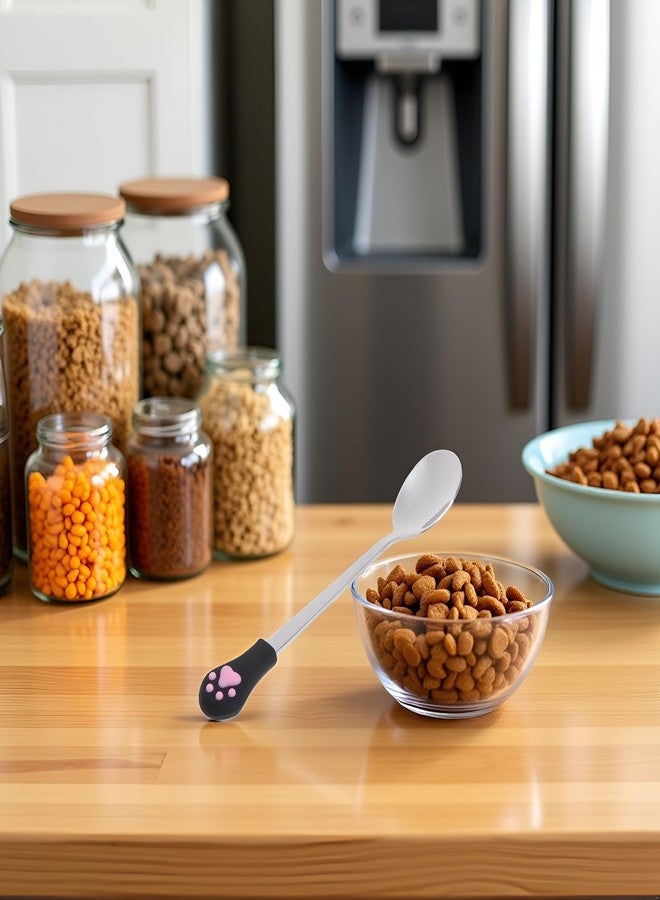 Galepromot Silver Pet Food Spoon, Stainless Steel Spoon Anti Slip Silicone Handle Can Cute for Pets Dogs Food Storage Feeding and Watering Supplies - Image 4